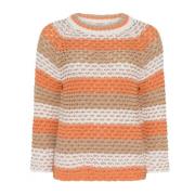 Gestreepte Tape Garen Trui Blouse Skovhuus , Orange , Dames