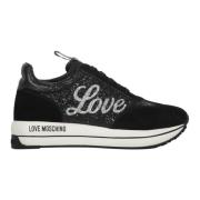 Glitter Low-Top Sneakers met Suede Inserts Love Moschino , Black , Dam...