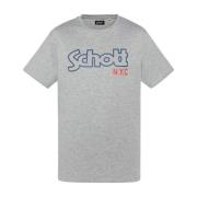 Katoenen Logo Print T-Shirt Schott NYC , Gray , Heren