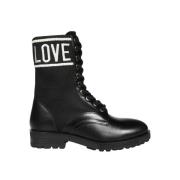 Enkellaarsjes met vetersluiting en elastiek Love Moschino , Black , Da...