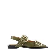 Chunky Buckle Ballerina Schoenen Ganni , Green , Dames