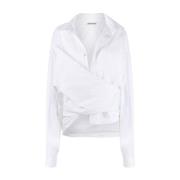 Witte Wrap Shirt Lange Mouw Katoen Balenciaga , White , Dames