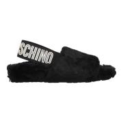 Platte sandalen met nepbont en logodetail Love Moschino , Black , Dame...