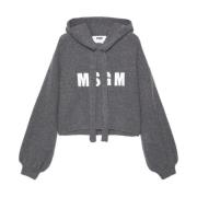 Grijze Sweater met Capuchon en Logo Msgm , Gray , Dames