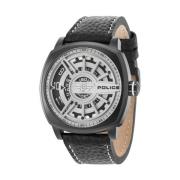 Zwarte leren analoge horloge Police , Black , Heren