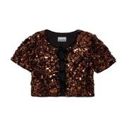 Bruin Fluweel Lint Korte Mouw Shirt Ganni , Brown , Dames