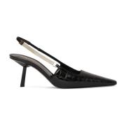 Zwarte Leren Pumps met Puntige Neus Saint Laurent , Black , Dames