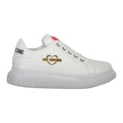 Leren sneakers met logodetail Love Moschino , White , Dames