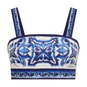 Korte top met Majolica-print Dolce & Gabbana , Blue , Dames