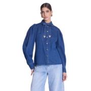 Denim Shirt met Nek Knoop Berenice , Blue , Dames