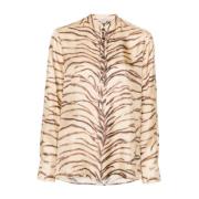 Zijden Shirt met Tijgerprint Stella McCartney , Beige , Dames