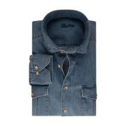 Denim Body Shirt met Borstzakken Stenströms , Blue , Heren