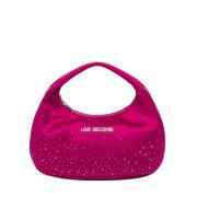 Fuchsia Hobo Tas met Strass Decoratie Love Moschino , Pink , Dames