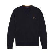 Klassieke V-hals Trui Rebel Stijl Fred Perry , Blue , Heren