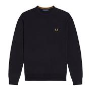 Merino Wol Ronde Hals Trui Fred Perry , Blue , Heren