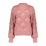 Gebreide Pullover met stippen en bloemen Geisha , Pink , Dames