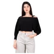 Zwarte Off-Shoulder Geknipte Trui Roberto Collina , Black , Dames