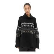 Grafische Jacquard Wol T-Neck Sweater Skall Studio , Black , Dames