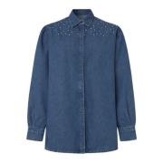 Sparkle Denim Boyfriend Shirt met Strass Details Pepe Jeans , Blue , D...