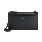 Mini Leren Tas met Afneembare Pouch Hugo Boss , Black , Dames