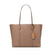 Gestructureerde Leren Logo-Print Tote Tas Tory Burch , Brown , Dames