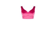 Satin Crop Top V-Hals Mouwloos Rinascimento , Pink , Dames