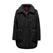 Sherpa Fleece Jas met Drukknoopsluiting BomBoogie , Black , Dames