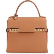 Leren flap tas met handvat Delvaux , Brown , Dames