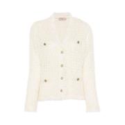 Witte Mesh Gebreid Jack Twinset , White , Dames