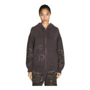 Distressed Hooded Zip-Up Sweatshirt MM6 Maison Margiela , Purple , Dam...