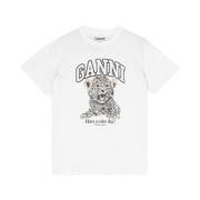 Luipaardprint Relaxte T-Shirt Ganni , White , Dames