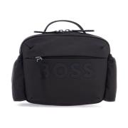 Technische stof heuptas met rubberen logo Boss , Black , Heren