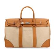 Leren Duffle Tas met Frontaal Logo Brunello Cucinelli , Brown , Heren