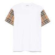 Witte Katoenen Jersey T-shirt met Geruite Mouwen Burberry , White , Da...