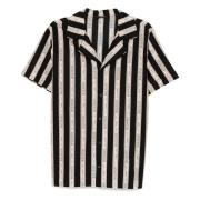 Gestreept Zwart Shirt Korte Mouwen Knoop Balmain , Black , Heren