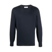 Navy Blue Katoen Crew Neck Sweater Brunello Cucinelli , Blue , Heren