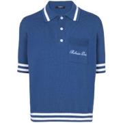 Blauwe Geknoopte Polo Shirt Korte Mouw Balmain , Blue , Heren