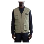 Mouwloos V-hals Gilet met rits Napapijri , Green , Heren