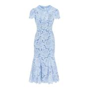 Bloemenkant Midi Jurk met Flutter Mouwen Self Portrait , Blue , Dames