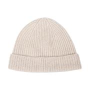 Kasjmier Zijde Geribbelde Beanie Hoed Eleventy , Beige , Unisex