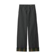 Donkergrijze Katoenen Twill Wijde Pijp Broek Burberry , Gray , Dames