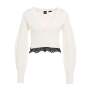 V-hals Cropped Cardigan met Kant Pinko , White , Dames