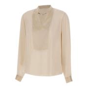 Ivoor V-hals Blouse met Gouden Ketting Liu Jo , Beige , Dames