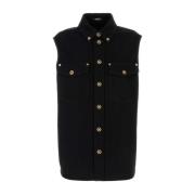 Stijlvol Zwart Denim Vest Versace , Black , Heren