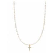 Men's Mini Pearl Choker with Cross Nialaya , Yellow , Heren