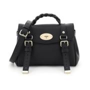 Mini tas van korrelig leer met gevlochten handvat Mulberry , Black , D...