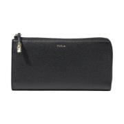 Zwarte leren ritsportemonnee met handtastdetail Furla , Black , Dames