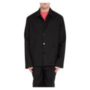 Fijne Wol Overshirt Costumein , Black , Heren