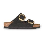 Gouden Gesp Leren Sandalen in Zwart Birkenstock , Black , Dames