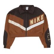 Fluweel Bruin Geweven Jack met Hoge Kraag Nike , Brown , Dames